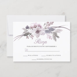 Lila Winter Hochzeit mit Flora und Fauna UAWG RSVP Karte