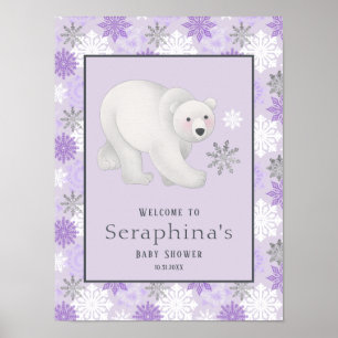 Lila Winter Polar Bear Baby Dusche Willkommen Poster