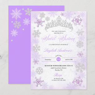 Lila Winter Wonderland Snowflake Sweet 16 Einladung