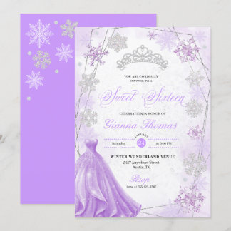 Lila Winter Wonderland Snowflake Sweet 16 Einladung