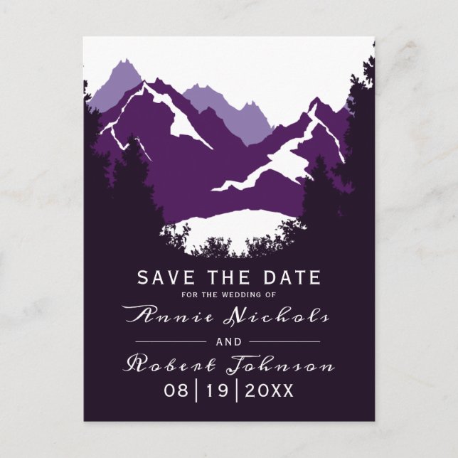 Lila Winterhochzeit Save the Date Ankündigungspostkarte (Vorderseite)