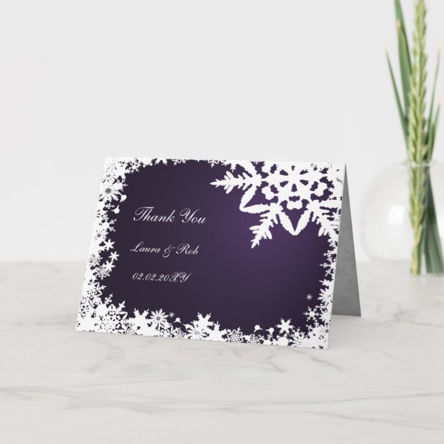 lila Winterhochzeit Vielen Dank Dankeskarte (Vorderseite)