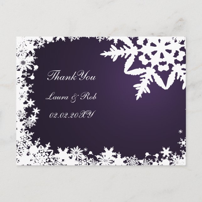 lila Winterhochzeit Vielen Dank Postkarte (Vorderseite)