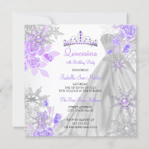 Lila Winterparadies Quinceanera Schneeflocke 2 Einladung
