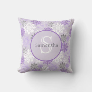 Lila Winterschneeflocke Personalisiert Monogram Kissen
