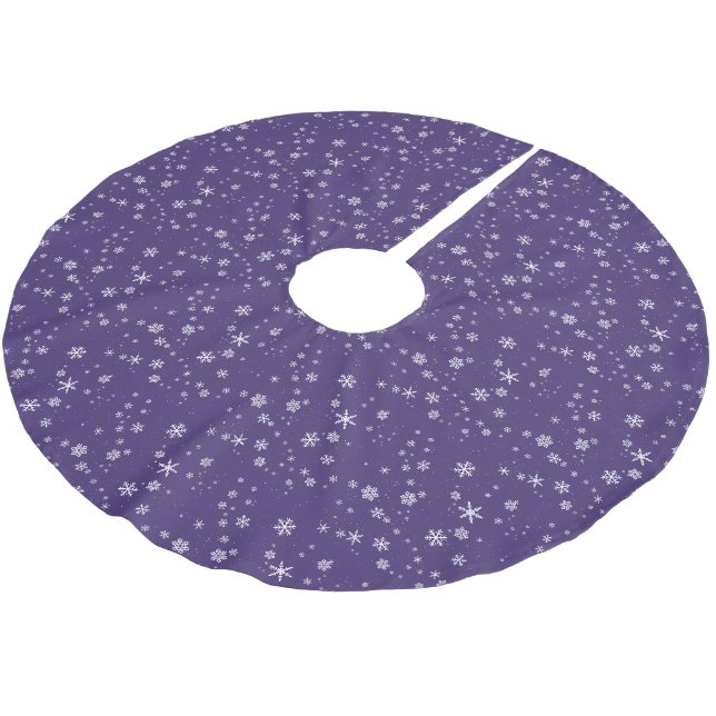 Lila Winterurlaub mit Schneeflocken Polyester Weihnachtsbaumdecke (Schrägansicht)