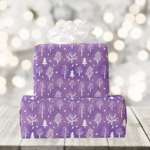 Lila Winterwaldmuster Geschenkpapier
