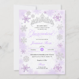 Lila Winterwunder Snowflake Quinceanera Einladung