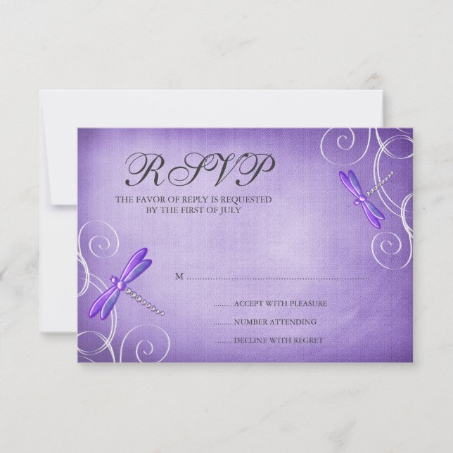 Lila Wirbel der Libellen-Hochzeitkarte RSVP Karte (Vorderseite)
