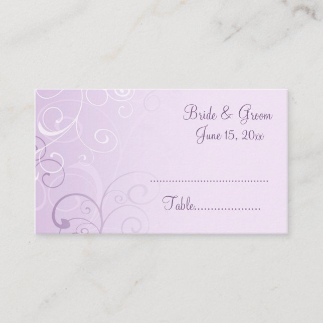 Lila Wirbel Hochzeitsplattform Platzkarte (Vorderseite)