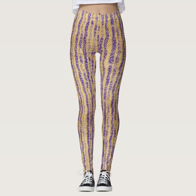 Lila Wisteria Blossom Blumenmuster Leggings (Vorderseite)