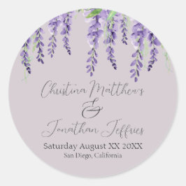 Lila Wisteria Blume auf dem Lavendel Elegante Runder Aufkleber
