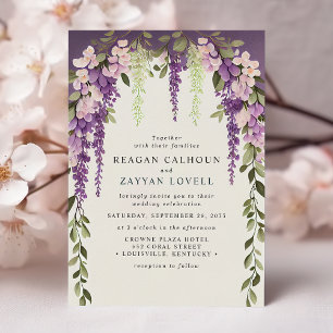 Lila Wisteria Blume Grüne Moderne Hochzeit Einladung