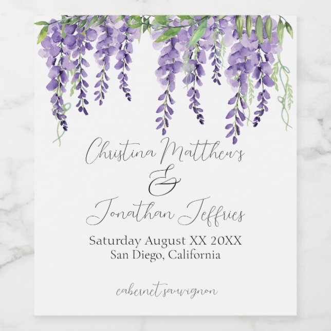 Lila Wisteria Blume on Elegante Weinetikett (Einzelnes Label)