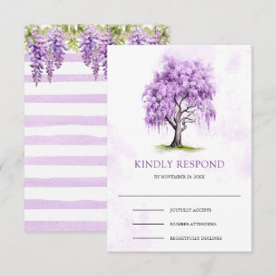 Lila Wisteria Blumenbaum Hochzeit RSVP Karte