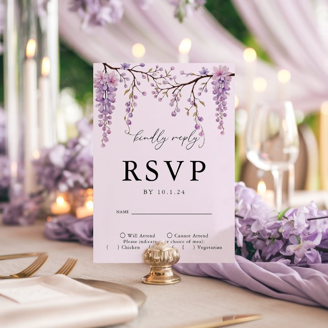 Lila Wisteria Branches Wedding RSVP Card (Von Creator hochgeladen)