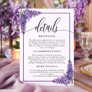 Lila Wisteria Ecken und Gänge Hochzeiten Begleitkarte