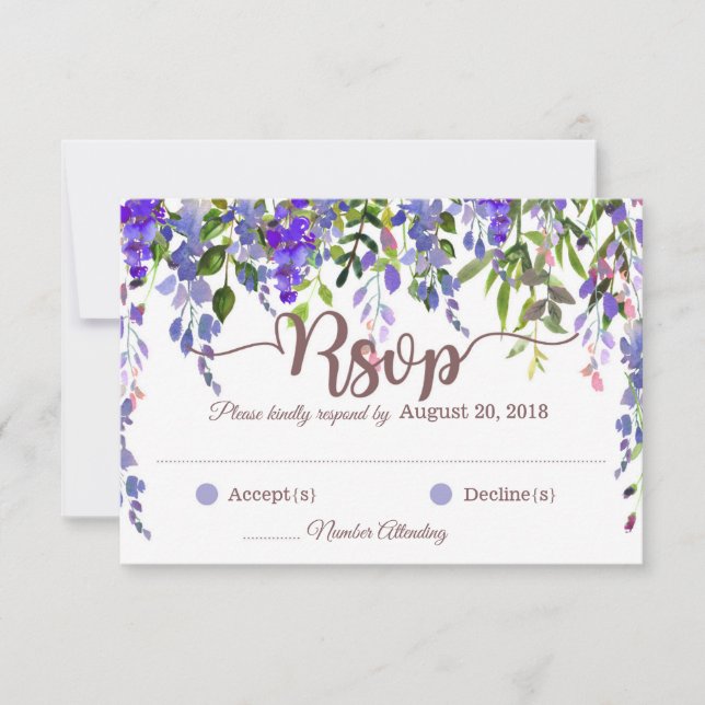 Lila Wisteria floral Drop RSVP Karte (Vorderseite)