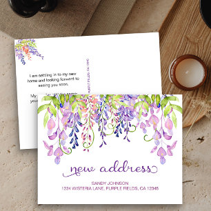 Lila Wisteria Floral Meine neue Adresse Ankündigun Ankündigungspostkarte