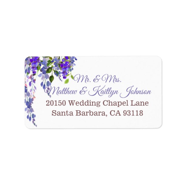 Lila Wisteria Floral Modern Wedding Label Adressaufkleber (Vorne)