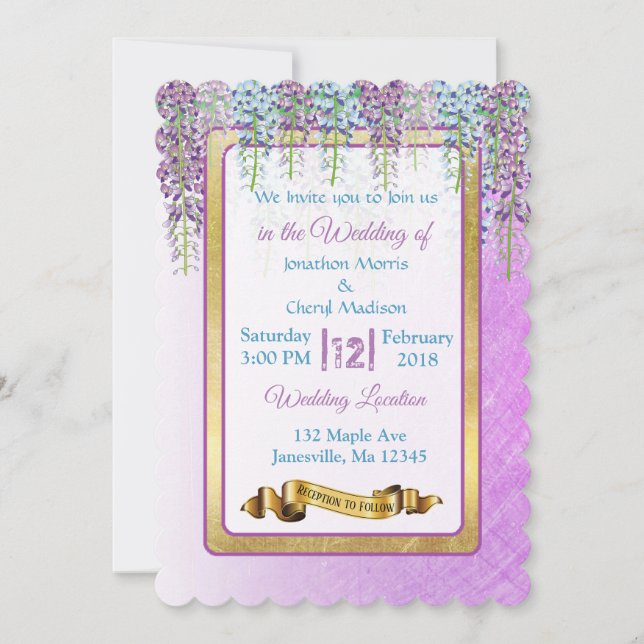 Lila Wisteria Floral Wedding Einladungen (Vorderseite)