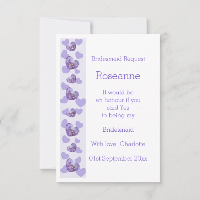 Lila Wisteria Heart Design Bridesmaid Anfrage Einladung (Vorderseite)