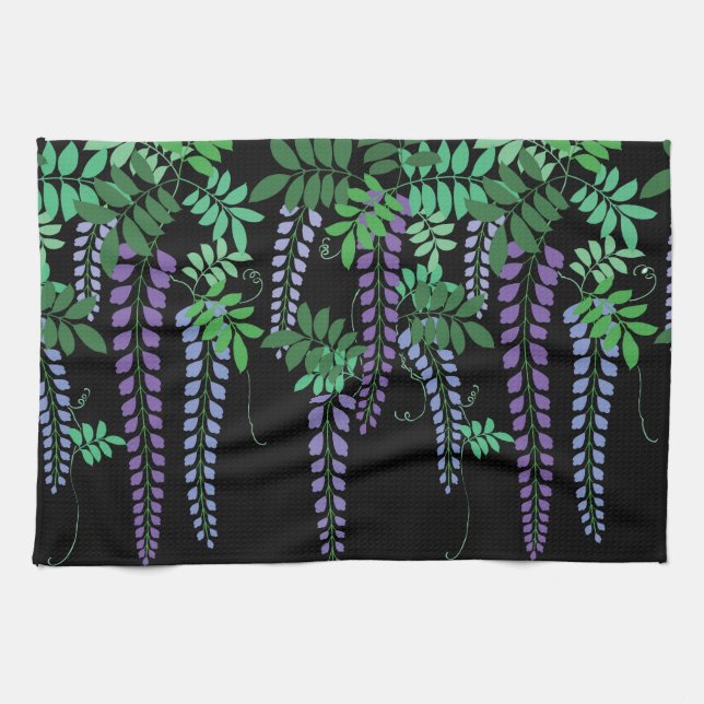 Lila Wisteria Japanisch Floral Kimono Geschirrtuch (Horizontal)