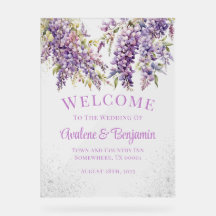 Lila Wisteria Silver Glitzer Hochzeit Willkommen