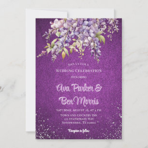 Lila Wisteria Silver Glitzer Luxury Wedding Einladung