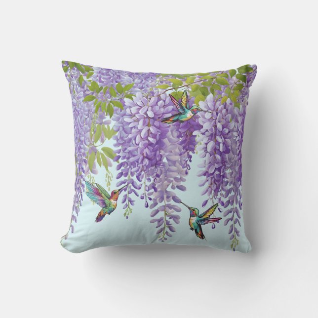Lila Wisteria und Hummingvögel Kissen (Vorderseite)