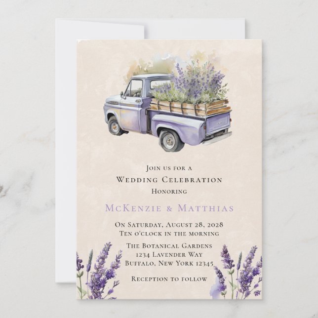 Lila Wisteria Vintag Truck Hochzeitssemble Einladung (Vorderseite)