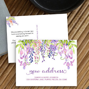 Lila Wisteria Watercolor Neue Adresse Ankündigungspostkarte