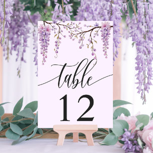 Lila Wisteria-Zweig Aquarell-Hochzeit Tischnummer