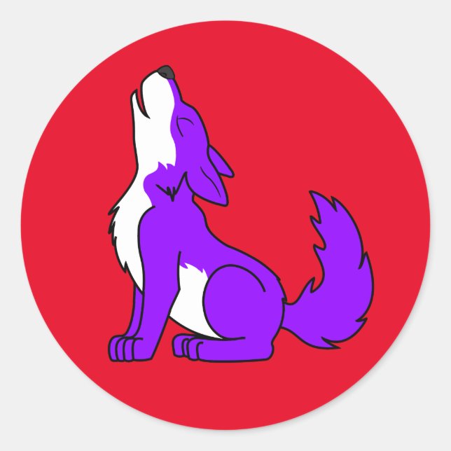 Lila Wolf Pup Howling Runder Aufkleber (Vorderseite)