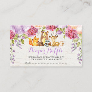 Lila Woodland Floral Baby Diaper Raffel Begleitkarte
