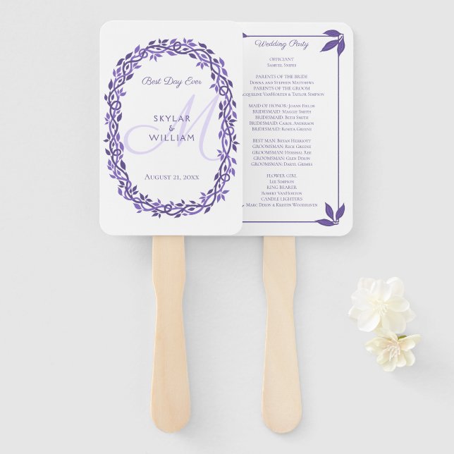 Lila Woodsy Wedding Monogram Best Day Ever Fächer (Vorne und Hinten)