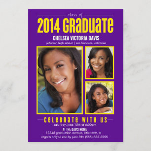Lila Yellow Class of 2014 Graduate Foto Einladung