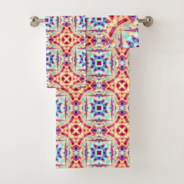 Lila Yellow Turquoise Red Geometric Marokkanisch Badhandtuch Set (Insitu)