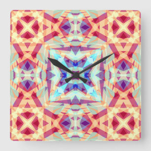 Lila Yellow Turquoise Red Geometric Marokkanisch Quadratische Wanduhr