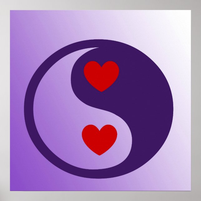 Lila Yin Yang Hearts Poster (Vorne)