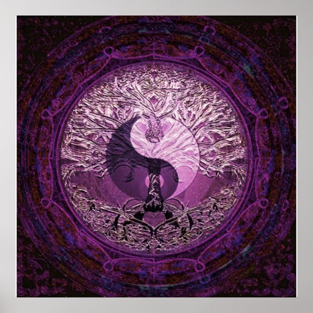 Lila Yin Yang mit Baum des Lebens Poster (Vorne)