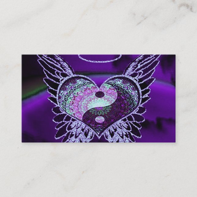 Lila Yin Yang mit Mandala Herz Visitenkarte (Vorderseite)