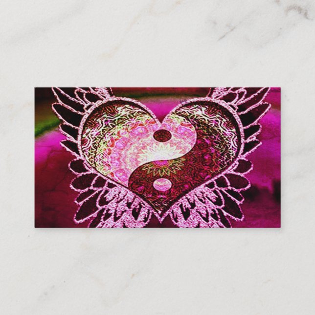 Lila Yin Yang mit Mandala-Herzen Visitenkarte (Vorderseite)