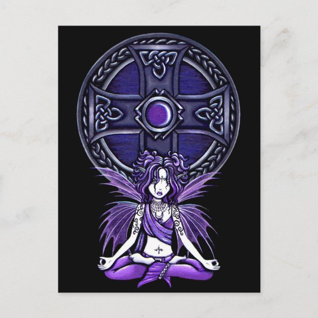 lila Yoga Fairy Postcard "Celtic Lotus" Postkarte (Vorderseite)