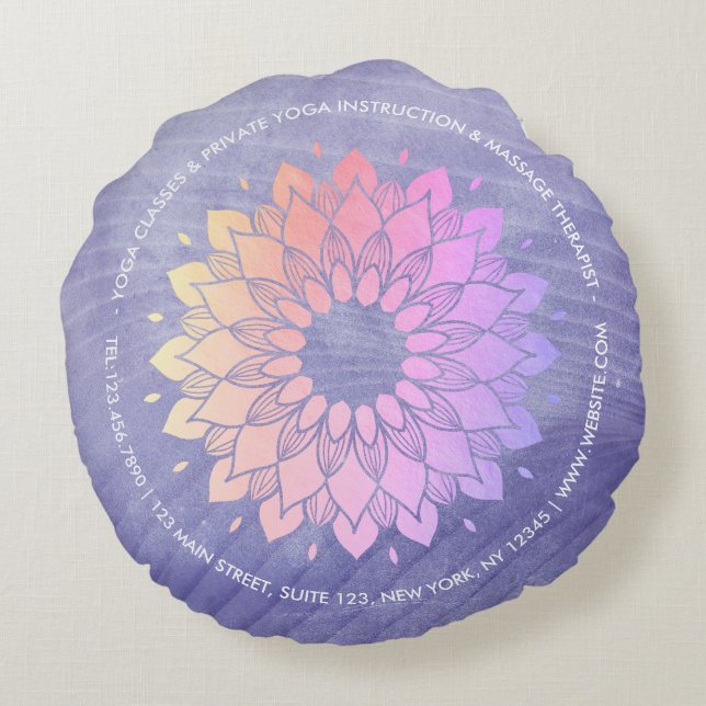 Lila Yoga Instructor Rose Gold Mandala Rundes Kissen (Rückseite)