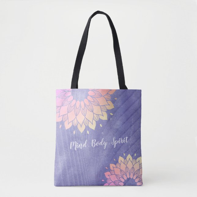 Lila Yoga Instructor Rose Gold Mandala Tasche (Vorderseite)