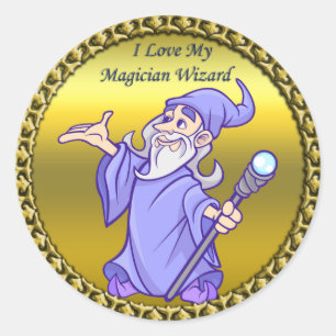 Lila Zauberer Goldmagischen Magier Sorceress Runder Aufkleber
