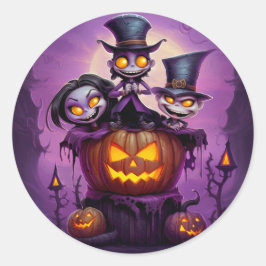 Lila Zauberpagan-Monster niedlich Halloween Runder Aufkleber