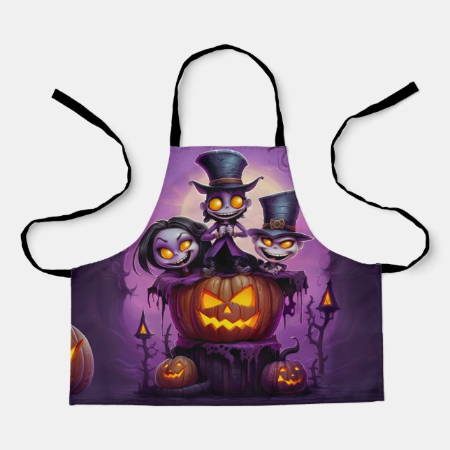 Lila Zauberpagan-Monster niedlich Halloween Schürze (Vorderseite)