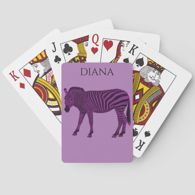 Lila Zebra, der Karten für Kinder spielt. Spielkarten (Rückseite)